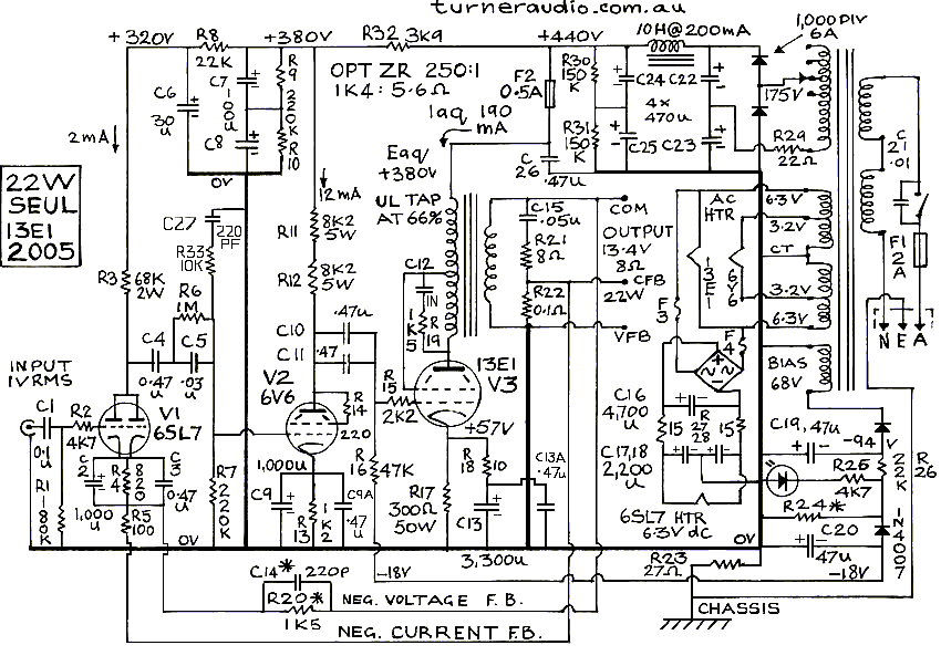schematic of 13E1
        SEUl amp, 2005